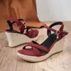 Sandalias de suela gruesa para comercio exterior, punta redonda con tacón de cuña de moda, 2026 talla grande, zapatos versátiles para mujer, estilo versátil europeo y americano de verano