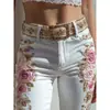 Jeans Transfronteiriço Europeu e Americano da Amazon 2025 para Mulheres, Calças Longas Femininas, Jeans Coloridos com Estampa Floral 3D