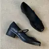 Zapatos Mary Jane Cuadrados con Lazo para Mujer, Otoño 2026, Correa Única Negra, Tacón Grueso, Zapatos Bajos para el Trabajo para Mujer