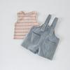 Verano Niña Pequeña Super Lindo Orejas de Conejo Lindo Conjunto de Dos Piezas Bebé Niña Chaleco a Rayas + Overol de Mezclilla
