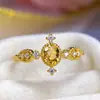 Anillo de cristal amarillo con incrustaciones de plata s925, cristal amarillo natural, diseño de placa alta, joyería estilo palacio para mujer, venta al por mayor