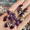Pingente Semi-precioso de Cristal de Pedra Tianhe Natural em Forma de Leque Dourado Galvanizado Pingente para Joias DIY Colar Produtos Semi-acabados Estoque Atacado