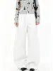 Calça Aguuy de Cintura Alta Wide Leg com Barra Curva para Mulheres, Novo Estilo Primavera e Outono, Fluida e Versátil, Calça Casual Branca Retro Emagrecedora