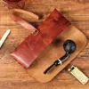 Estuche de viaje portátil de cuero para una pipa, bolsa de almacenamiento de pipa hecha a mano de gran capacidad con cierre de botón a presión, accesorios para fumar