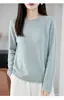 Novo suéter de tricô feminino para outono e inverno com bordas enroladas, gola redonda, corte solto, mangas compridas vazadas, peça básica estilosa