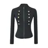 Chaqueta casual de estilo coreano con cuello alto, muy abotonada y con cremallera, diseño ajustado, corta y ceñida, top tipo cárdigan moderno