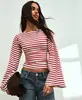 Wish Transfronterizo Amazon 2026 nueva moda para mujer: cómoda blusa/camiseta de rayas con cuello redondo, manga acampanada, efecto adelgazante, estilo europeo y americano
