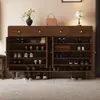 Zapatero de madera maciza color nogal, mueble moderno de entrada estilo chino nuevo, mueble de almacenamiento de gran capacidad para la entrada del hogar