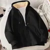 Colección nueva de invierno 2026: Sudadera con cremallera, forrada de polar y engrosada para mujer, prenda exterior con capucha de lana de cordero para mujer, un artículo popular de otoño/invierno