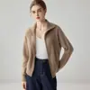 Cardigã de malha trançada espessa 100% cashmere com um estilo vintage "old money", com zíper, perfeito para outono e inverno, oferecendo calor, maciez e um visual sofisticado