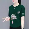 Estoque Excedente de Comércio Exterior Transfronteiriço Estilo Chinês Vintage Roupas de Mãe Camiseta de Manga Curta para Meia-Idade Camisa Base Solta Novo Estilo Chinês