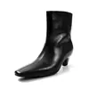 Botas de Cano Curto de Couro/Camurça Femininas Botas Individuais Outono Inverno Novo Estilo Couro Genuíno Bico Quadrado Calce Fácil Salto Médio Botas Moda Feminina Botas de Cano Curto