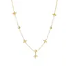 Acessório Pingente Pequena Flor Cravejada de Diamantes Banhado a Ouro, Corrente para Clavícula, Design Simples, Colar Versátil Casual Feminino, Estilo Nicho de Luxo Leve