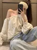 Sudaderas Holgadas de Manga Larga con Hombro Descubierto para Mujer, Estilo Coreano, Color Sólido, Versátiles y Casuales, de Moda, para Primavera, Otoño e Invierno