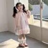 Vestido para niña 2026 nuevo y elegante vestido de malla para primavera y otoño para bebés, conjunto de otoño para niños, vestido de princesa