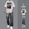 Camiseta de Verano de Algodón NR de Manga Corta para Niños Traje Vaqueros Modernos a Juego Modernos para Niños Genial y Guapo