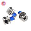 Tornillos de Acero Inoxidable con Cabeza Hexagonal Exterior y Ranura en Cruz, Combinación de Tres Puntos Antiaflojamiento y Anticaída, Tornillos Recubiertos de Pegamento Azul M6