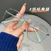 Óculos para Miopia com Bloqueio de Luz Azul, Armação de Metal, Estilo Artístico Retrô, Armação Grande para Mulheres, Visual Natural Coreano, Armações de Óculos de Moda Versáteis, Óculos para Miopia