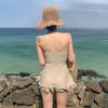 Traje de baño de aguas termales para mujer, conservador, que cubre el vientre, ajustado, de Corea del Sur, 2021, nuevo traje de baño de vacaciones, color sólido, para nadar