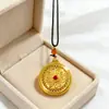 Nuevo Collar Bañado en Oro Estilo Chino con Colgante de Brújula de Ocho Tesoros Vintage e Incrustación de Rubí, Cadena de Suéter de Moda para Hombres y Mujeres