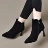 Botines cortos de ante para mujer petite, con tacones finos, nuevo estilo invierno 2026, versátiles y elegantes, botines estilo Martin de tacón alto y forrados