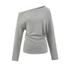 Conjunto de Camiseta de Ombro Caído com Decote Assimétrico de Um Ombro, Cintura Marcada, Manga Longa e Calça Reta Slim-Fit de Perna Larga Solta Elástica para Mulheres no Outono