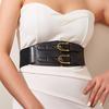 Cinturón ancho de doble hebilla para mujer, estilo europeo y americano, moda coreana, cierre de cintura elástica retro, decoración de cintura con puntos
