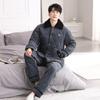 Pijama para Hombre Invierno Franela Tres Capas Grueso Cálido para Usar en el Exterior Algodón con Forro Polar Pantalones de Manga Larga Traje de Ropa para el Hogar