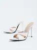 Mula de tiras cruzadas de punta fina de tacón de aguja de alta calidad para primavera-verano transfronteriza, zapatos de mujer, a la moda, versátiles, elegantes, sandalias de tacón alto de comercio exterior