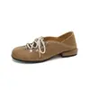 Nuevos Zapatos Planos de Moda Primavera y Verano 2026, Estilo Británico Punta Redonda con Cordones Caña Baja Casual Versátil Tacón Grueso de Cuero para Mujer Tendencia
