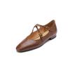 Italiano Retro Muy Texturizado Piel de Cabra Correa Cruzada Mary Jane Primavera 2024 Tacón Bajo Punta Redonda Zapatos de Cuero Completo para Mujer