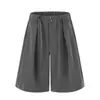 Shorts de Traje Sueltos de Pierna Ancha para Hombre Verano Estilo Trendy Marca de Moda Americanos Plisados Color Sólido Cordón para Atar de Media Longitud