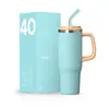 Copo de Carro Transfronteiriço Novo de 40oz Copo com Alça Personalizada Copo de Gelo Frio Grande Capacidade Duplo Copo com Canudo Copo de Carro