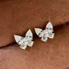 Pendientes de Botón de Mariposa de Circonita Súper Brillantes de Alto Gama con Temperamento de Lujo Ligero, Pendientes con Forma de Lágrima Completamente Incrustados de Diamantes Micro-Pavé para Mujer