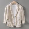 L948 primavera retro cuello plano lino guapo traje pequeño hombres casual suelto artístico algodón y lino chaqueta de traje