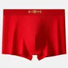 Cuecas Boxer Masculinas de Algodão Puro Vermelho Vivo para Casamentos e Anos do Zodíaco, Tamanho Grande para Homens Maiores