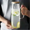 Jarra de Agua Fría Transparente al por Mayor de Fábrica, Gran Capacidad, Resistente al Calor, Adecuada para Té de Flores y Bebidas, Jarra de Agua de Vidrio de Borosilicato Alto de Lado Recto