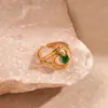 Anillo Abierto Ovalado en Espiral de Acero Inoxidable con Circonita Metálica Europeo y Americano Joyería de Mano Sencilla Elegante Nicho de Gama Alta