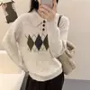 Suéter Melard com Gola Polo e Padrão de Diamante para Mulheres, Roupa de Fora Estilo Preguiçoso, Novo Tricô Solto Chique Outono e Inverno 2025