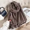 Bufanda de Cuadros Nueva para Otoño e Invierno para Mujer, Elegante Estilo Francés Pequeño, Bufanda Larga de Bloques de Color Patchwork con Borlas, Dulce Estilo Coreano, Bufanda para el Cuello de Estudiante