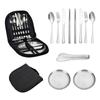 Amazon Transfronteiriço Outdoor Aço Inoxidável Utensílios de Mesa Portátil Conjunto Faca, Garfo e Colher de Viagem Explosivos Prato de Jantar Bolsa de Armazenamento