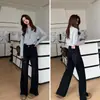 Faça Suas Pernas Parecerem Mais Longas e Finas~ Jeans Super Emagrecedor com Barra Dividida Novo Estilo 2026 Calças Femininas de Primavera Retas Largas de Comprimento Total Wide-Leg