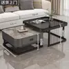 Conjunto de mesa de centro de ardósia para sala de estar para uso doméstico, quadrado, moderno, simples, luxo leve, vidro moderno, armário de TV para apartamento pequeno e mesa de chá