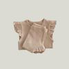 Conjunto de Dos Piezas de Camiseta de Manga Volante de Algodón Puro y Shorts para Bebé Niña de Verano Traje Casual para Bebé Moderno