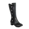 Botas de Caña Alta, Botas de Cuero para Mujer Talla Pequeña con Remaches, Zapatos Estilo Extranjero Talla Grande K-5
