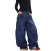 Diseño Retro Americano Bolsillo Grande Jeans Tipo Cimitarra Unisex Sueltos Versátiles Pierna Ancha Bordados Pantalones Largos hasta el Suelo Modernos