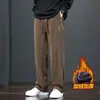Pantalones Casuales Rectos Sueltos Elásticos de Otoño para Hombre Pantalones de Chándal Deportivos Estilo Nuevo Otoño/Invierno Pana con Forro de Terciopelo Pantalones Largos para Hombre