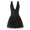 Atacado Fabricante de Roupas Femininas Transfronteiriço 2025 Aliexpress Mais Vendido Moda Preto Decote V Sem Mangas Cós Ajustado Emagrecedor Vestido