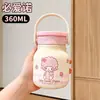 Copo térmico Sanrio com alto apelo estético para estudantes do sexo feminino, portátil com alça, design fofo de desenho animado, copo de mesa, pequeno copo de aço inoxidável