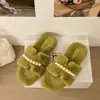Pantuflas estilo francés, suaves, con adornos de perlas para usar en exteriores, nueva colección otoño/invierno 2026, de suela gruesa, alta calidad y diseño exquisito, de algodón afelpado